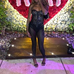 Black Satin Bustier two piece- Sleek Evening Wear